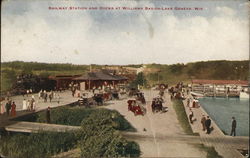 Railway Station and Docks at Williams Bay Lake Geneva, WI Postcard Postcard Postcard