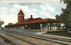 Chicago, Milwaukee Electric R. R. Depot Zion, IL Postcard Postcard Postcard