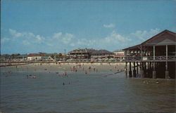 View of Pier, Beach and Bathers at Tybee Island Postcard