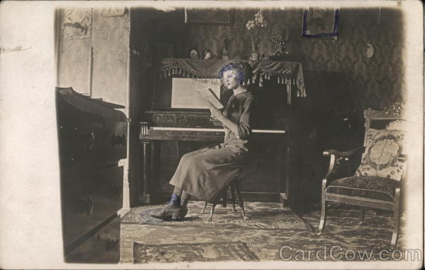 Woman Reading at Piano Women