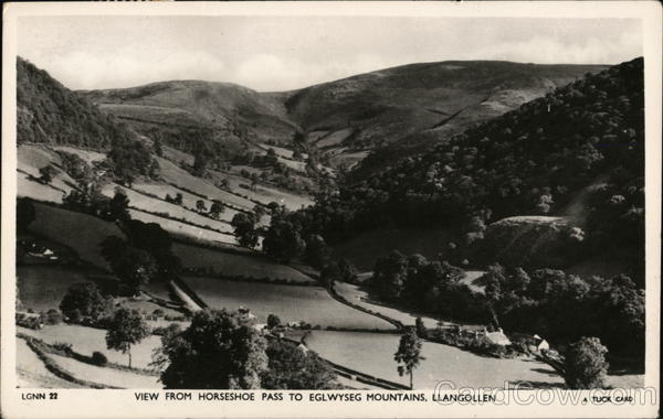 View from Horseshoe Pass to Eglwyseg Moutnains Llangollen Wales