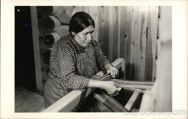 Indian Woman Weaving on Loom Native Americana