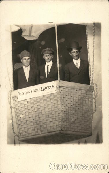 Portrait of 3 Men in Hot Air Balloon Basket Lincoln Nebraska