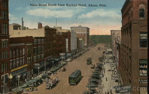 Main Street North from Buchtel Hotel Akron Ohio