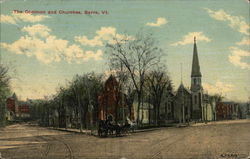 The Common and Churches Barre, VT Postcard Postcard Postcard