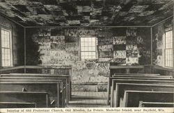 Interior of Old Protestant Church, Old mission, La Pointe, Madeline Island Bayfield, WI Postcard Postcard Postcard