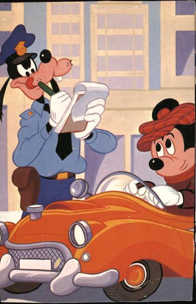 Goofy Writing Micky Mouse an Automobile Ticket Disney