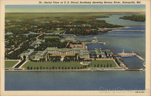 Aerial View of U.S. Naval Academy Showing Severn River Annapolis Maryland