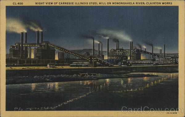 Night View of Carnegie Illinois Steel Mill on Monongahela River, Clairton Works Pennsylvania