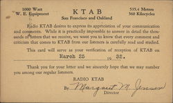 Radio KTAB Postcard