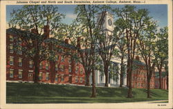 Johnson Chapel and North and South Dormitories, Amherst College Postcard