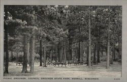 Picnic Grounds, Council Grounds State Park Merrill, WI Postcard Postcard Postcard