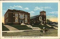 New Lutheran Church and School, East Main Street Postcard