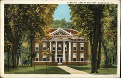 Carnegie Library and Park Postcard