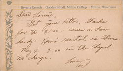 Beverly Ruosch, Milton College Postcard