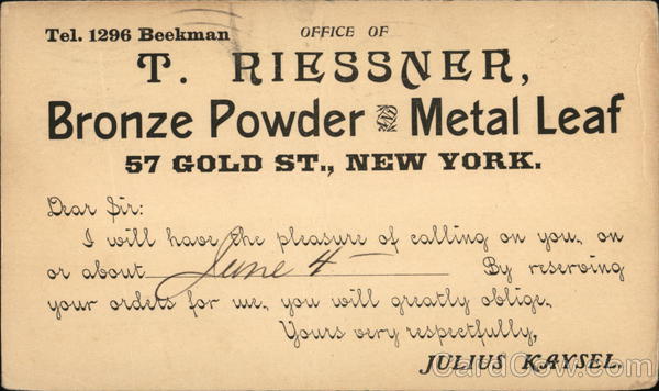 T. Riessner, Bronze Powder Metal Leaf New York