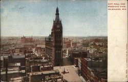 City Hall and Birds-Eye View Milwaukee, WI Postcard Postcard Postcard