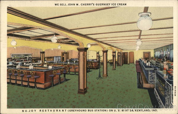 Nu-Joy Restaurant (Greyhound Bus Station) Kentland, IN Postcard