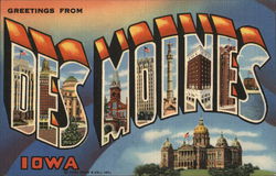 Greetings from Des Moines Iowa Postcard Postcard Postcard