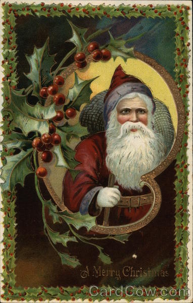 Vintage Santa and Holly Berries Santa Claus