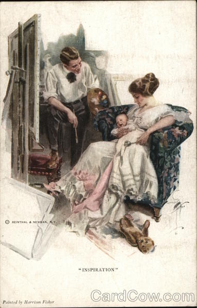 Inspiration Man Painting Potrait of Woman and Baby