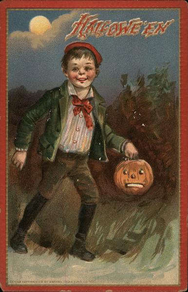 Boy Under Moon with Jack-O-Lantern Halloween