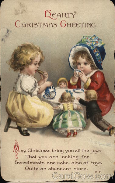 Hearty Christmas Greeting Children Postcard
