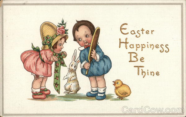 Easter Happiness Be Thine - Children with Bunny and Chick