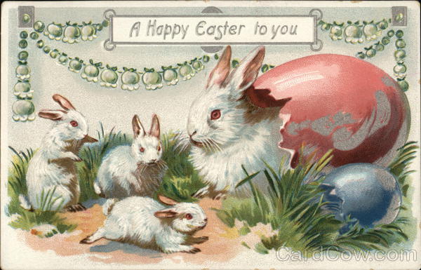 A Happy Easter to You - Bunny Sitting in Colored Egg Shell