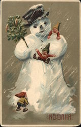 Snowman with Elves (Gnomes) Postcard