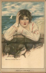 Vintage Young Woman in Sailor Outfit by Seashore Vintage Young Woman in Sailor Outfit by Seashore