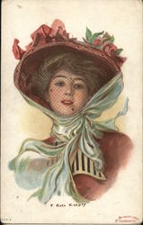 Woman in a Red Hat Women Postcard Postcard Postcard