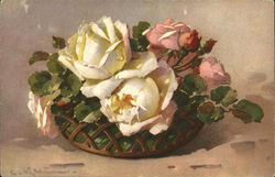 Basket of Roses Flowers Postcard Postcard Postcard