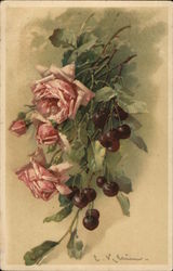 Roses and Cherries Flowers Postcard Postcard Postcard