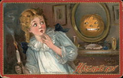 Scared Girl on Halloween Postcard