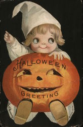 Halloween Greeting, Child with Pumpkin Postcard Postcard Postcard