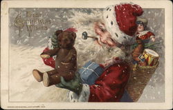 Best Christmas Wishes - Santa with Toys Smoking a Pipe Postcard