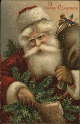 A Merry Christmas, Santa with Bag of Toys Postcard