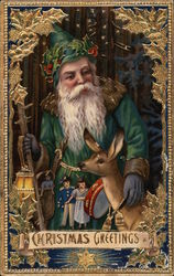 Santa in Green Robe Postcard