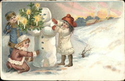 Children Making Snowman Postcard