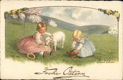Easter Sceen With Children Postcard Postcard Postcard