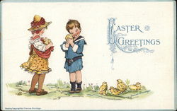 Easter Greetings With Children Postcard Postcard Postcard