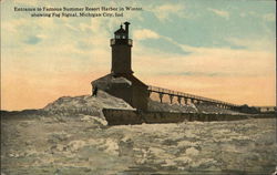 Entrance to Famous Summer Resort Harbor in Winter Michigan City, IN Postcard Postcard Postcard