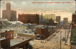 Bird's Eye View of Business District Des Moines, IA Postcard Postcard Postcard