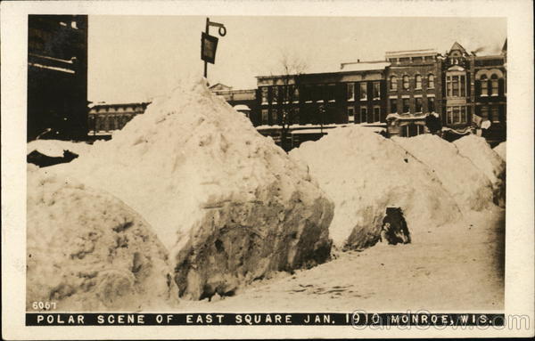 Polar Scene of East Square Jan 1910 Monroe Wisconsin