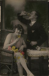Couple Drinking Wine Couples Postcard Postcard Postcard
