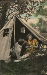 Couple Picnicking in a Tent Postcard