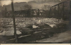 Ice in River and Bridge Postcard