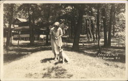 Woman & Dog in Edward's Park, Lake Waubesa McFarland, WI Postcard Postcard Postcard