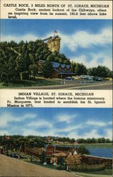 Castle Rock and Indian Village Saint Ignace, MI Postcard Postcard Postcard